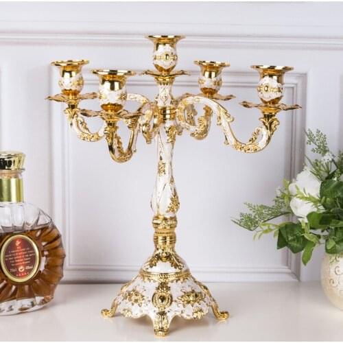 Nordic Gold Luxury 5 Arm Candle Holders Metal Candlestick Table Wedding Centerpieces Retro Gift Tealight Dinner Home Decoration
