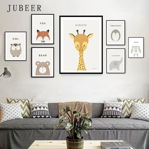 Nordic Cute Animal Lion Bear Fox Decorative Painting Children Room Decoration Picture Nursery Wall Art Poster and Print