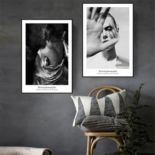 Nordic Modern Black and White Beauty Model Woman Back Canvas Painting Figure Geometry Wall Picture Decorative Poster Living Room