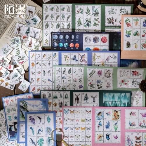 Retro Style Nature Collection Imitation Stamp Paper Stickers Scrapbooking Diy Stickers Diary Stationery Deco Sticker Custom