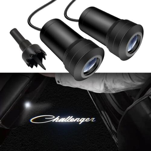 AEING 2Pc White Challenger LED Courtesy Lamps Logo Badge Ghost Shadow Lights Door Projector For Dodge Challenger