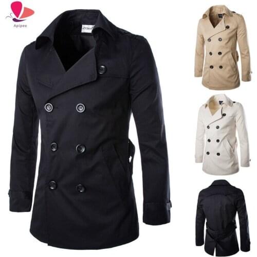 New Fashion Mens Designer Mans Double Breasted Trench Coat Hood Trench Coat Men Casual Jackets Turn-down Collar Windbreak Coat