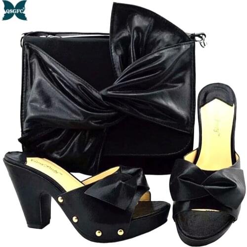 Summer Pump 9.5CM Party Ladiesn Shoes with Purse Set Italian design Shoe and Bag for Evening Party Ladies Sandals in Black Color