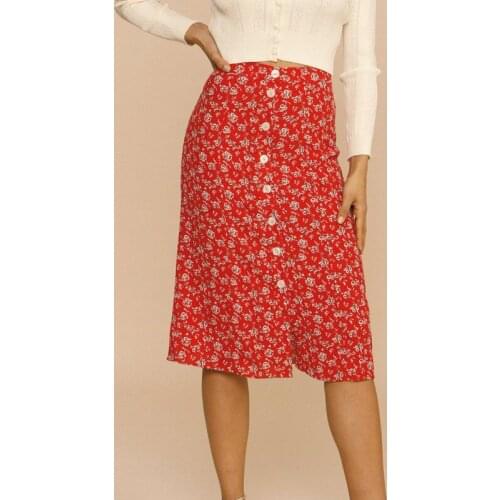 Spring/Summer 2021 New Product Fashion Floral Print Single Row Button Lace High Waist Slimming Skirt Women
