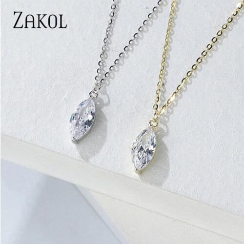 ZAKOL 2021 New Korean Fashion Chains Necklace for Women Temperament Clear Color Cubic Zirconia Choker Necklaces Wholesale