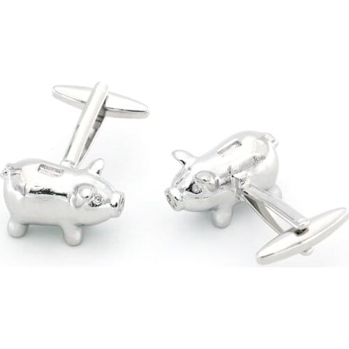 Animal Design Piggy Bank Cufflinks Quality Brass Material Silver Color Cuff Links Wholesale & Retail