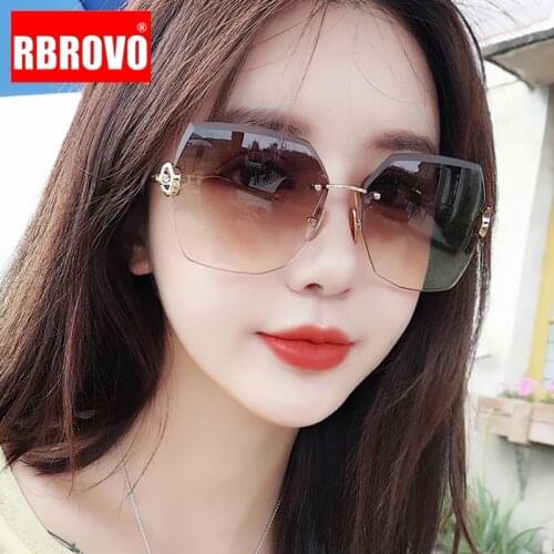 RBROVO 2021 Rimless Sunglasses Women Vintage Sunglasses Women Brand Designer Glasses For Women Luxury Oculos De Sol Feminino