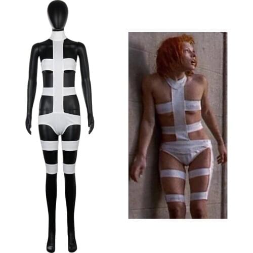 The Fifth Element Leeloo Cosplay Costume Full Set Sexy Jumpsuits Pure White Bandage Body Suit Halloween Cosplay Outfits