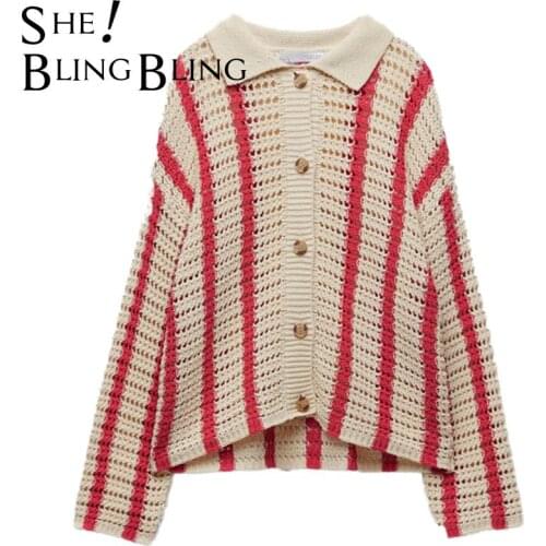 SheBlingBling Za Woman Knit Cardigans Stripe Loose Y2K Autumn Winter Fashion Casual Tops Traf Oversized Sweater Shorts suit Pull