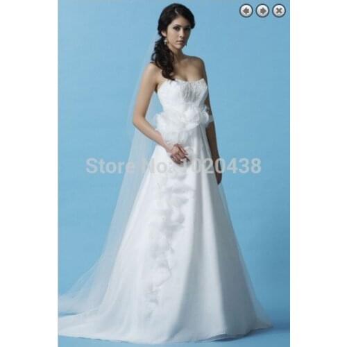 Free shipping fashion puffy alize vestidos white long bridal formal gowns handmade custom A-line flowers Bespoke Wedding Dresses