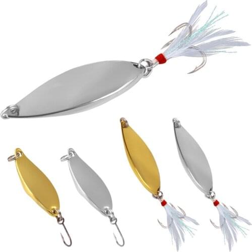 1PCS Metal Gold Sliver 3/5/10/15/20g Bass Pike Fishing Tackle Willow Sequins with Feather Fishing Lures Spoon Lure Hard Baits
