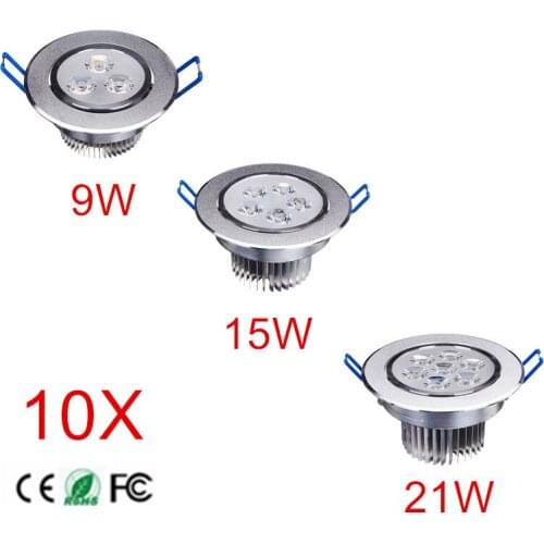 10pcs 9W 15W 21W Led Ceiling Recessed Downlight AC85-265V Panel light ultra bright Led Panel Bulb Lamp Light Free shipping