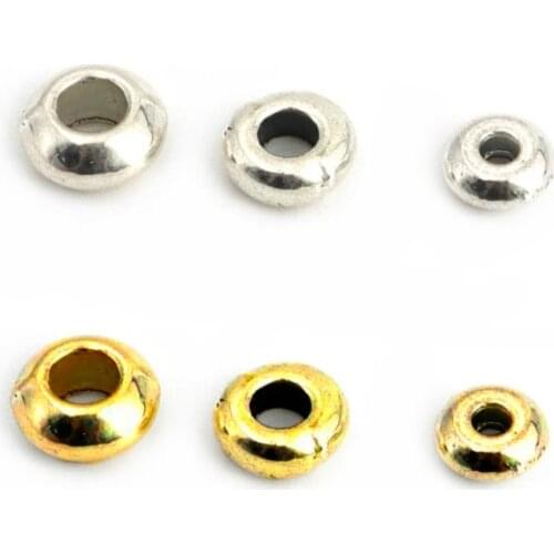 100pcs 3 Sizes Tibetan Silver Gold Metal Big Hole Circle Loose Spacer Beads For Jewelry Making Finding Accessories Wholesale