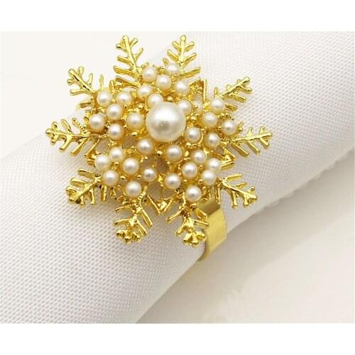 12PCS/Metal Snow Pearl Golden Napkin Ring Tabletop Decoration Used in Hotel Wedding Banquet Western Food Etiquette Decoration