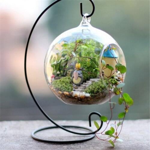 2019 Trendy Glass Ball Lantern Cabin Micro Landscape Hanging Stand Romantic Iron Wedding Candle Holder Candlestick