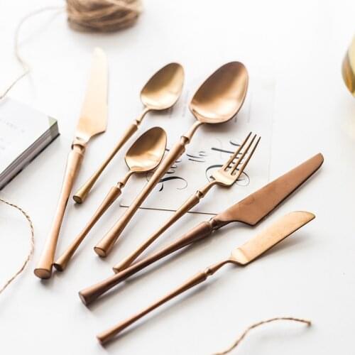 304 Rose Gold Stainless Steel Brushed Knife Fork Spoon Set Luxury Cutlery Set Silverware Steak Coffee Dessert Spoon Fruit Fork