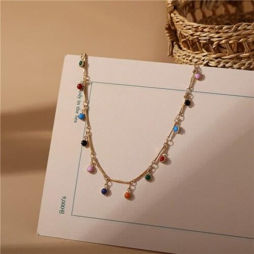 Bohemian Red Blue Stone Pendant Necklaces For Women Fashion Gold Stone Beads Choker Collar Necklace Vintage Jewelry