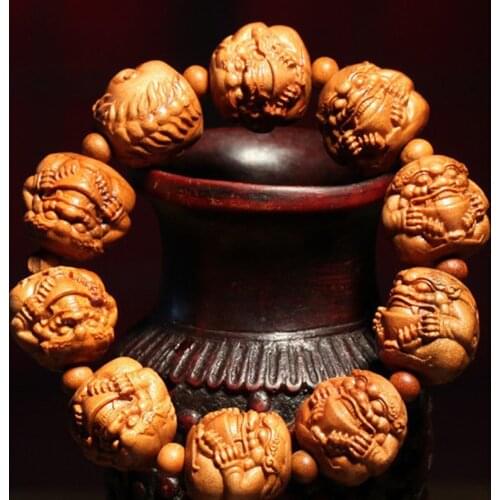 Fine Carved Peach Wood Beaded Bracelets Fengshui Pixiu Wristband Crystal Bracelet For Men Women Jewelry