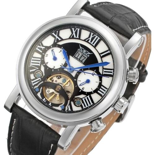 JARAGAR Luxury Automatic Watch Men 6 Hands Automatic Mechanical Watches Men Casual Leather Strap Wristwatch Relogio Masculino