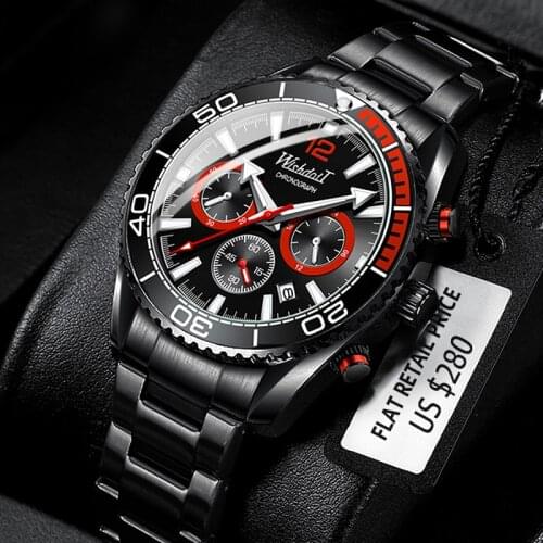 WISHDOIT Mens Sports And Leisure Watch Waterproof Luminous Mens Stainless Steel Quartz Watch Mens Chronograph Wrist Watch