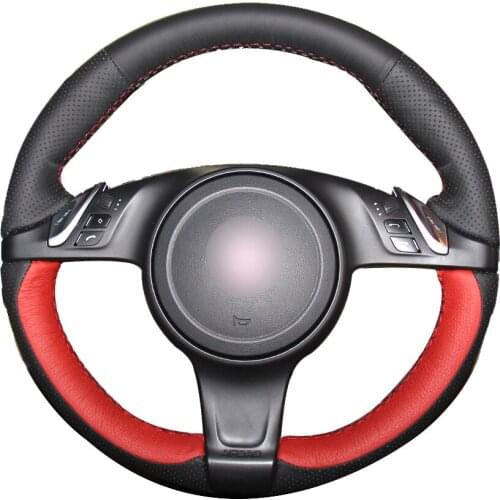 Black Natural Leather Red Natural Leather Car Steering Wheel Cover for Porsche Cayenne Panamera 2010 2011