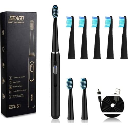 Seago Sonic Electric Toothbrush SG-551 With Replace Brush Heads 4 Clean Modes One Key Operation Sonic Vibration Waterproof Brush