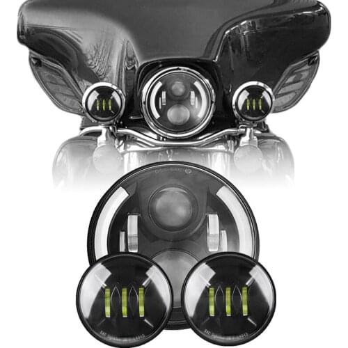 7" LED Amber Angle Eye DRL Headlight IP67 Waterproof 60W Lamp+ 2PCS 4.5" 12V Motorcycle LED Passing Lights