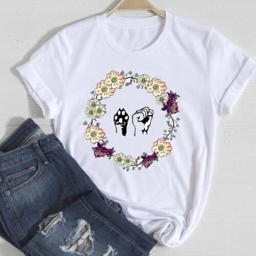 T-shirts Women Floral Paw Pet 90s Sweet Lady Print Female Tee T-Shirt Spring Summer Fashion Clothes Graphic Tshirt Top