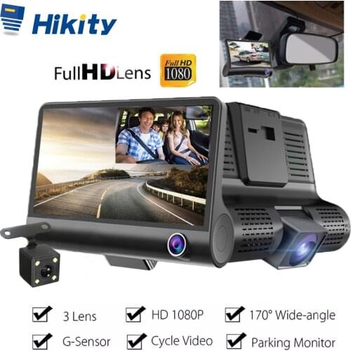 Hikity Car DVR 3 Cameras Lens 4'' Three-way Car Dash Camera Dual Lens With Rear View Camera Video Recorder 170 degree Wide Dvr