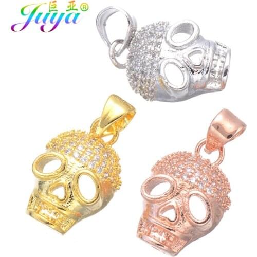 Juya DIY Women Men Jewelry Findings Hand made Floating Charms Gold/Rose Gold Skull Pendant Accessories For Punk Jewelry Making