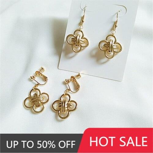 Korean Temperament Simple Flower Chinese Knot Earrings Celebrity Student Earrings Girls Without Pierced Ear Clips Earrings