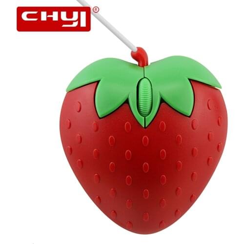 CHYI Cute Cartoon Strawberry Wired Mouse Mini 3D Gift USB Optical Mice 1000 DPI Computer Office Mause For Notebook Laptop