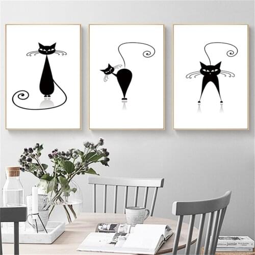 Minimalist Cute Animals Black Cats Head Canvas A4 Art Print Poster Nordic Wall Picture Baby Shower Gifts Home Decor Paintings