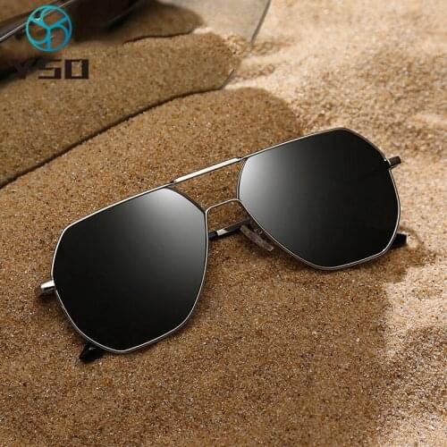 YSO Square Oversized Sunglasses Black For Men Car Driving Polarized UV400 Protection Glasses Vintage Man Metal Sunglasses 8692