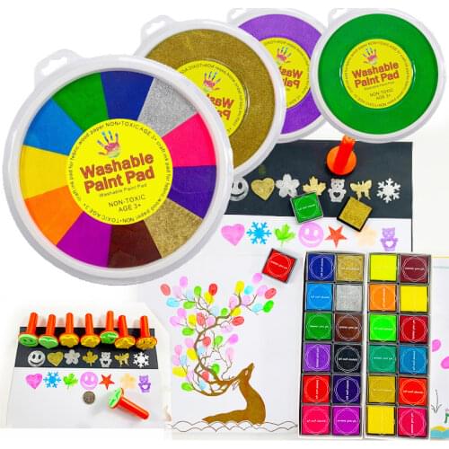24cm Funny 24 Colors Ink Pad Stamp DIY Finger Painting Craft Cardmaking For Kids Montessori Drawing 0-12 Months Baby Toys