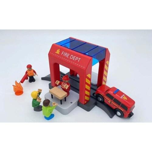 Toy fire rail car set train track toy building block truck set childrens toys compatible with wooden track childrens education