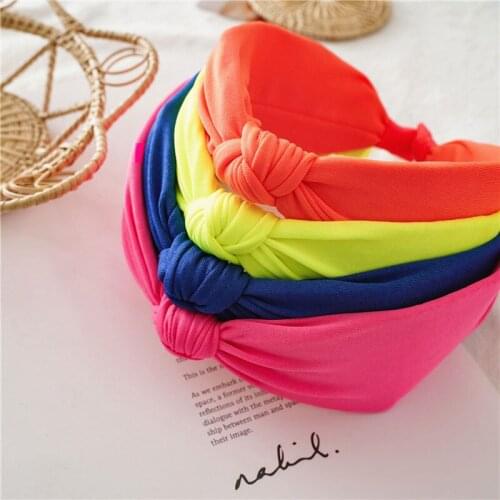 Women New Fluorescent Color Hairbands Knotted Wide-Brimmed Hairbands Girls Fashion Pressure Headband Elastic Cross Headband