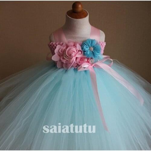 Ower fairy blue pink Girls New Year Princess Wedding Gown Kids Dresses Tutu Party Birthday Children Dress Christmas Vestido