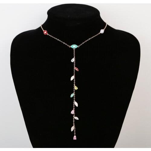 Trendy CZ Crystal Rainbow Enamel Romantic Cute Chain Pendant Necklace Women Wedding Engagement Party Jewelry Eye Leaf Water drop