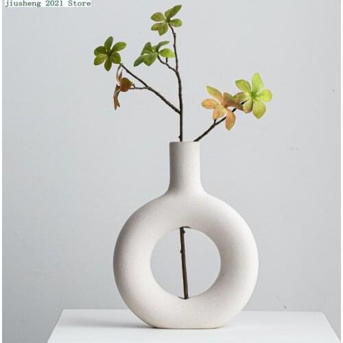 Modern Hollow Ceramic Flower Vases Home Decoration Accessories Nordic Artificial Flower Container Ornaments Interior Decor Gifts