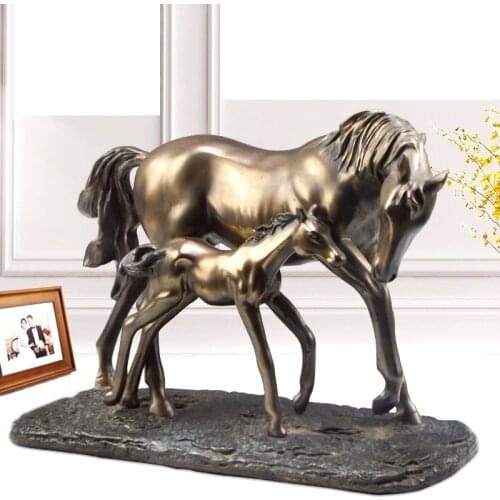 Cold Casted Resin Mother Horse Statue Hometown Pony Sculpture Baby Ornament Craft Home Decor Mothers Day Present Birthday Love