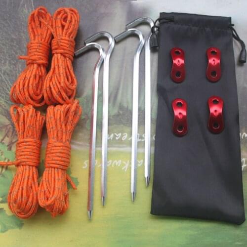 Tent accessory Set 4pcs 3mm*4m Tent Reflective Rope Aluminum Wind Rope Buckle 6mm*180mm Ground Nails With Storage Bag