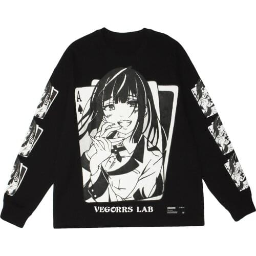 Men Poker Anime Girl Print Oversized Sweatshirt Streetwear Couple Fashion Japanese Harajuku High Street Pullover Autumn