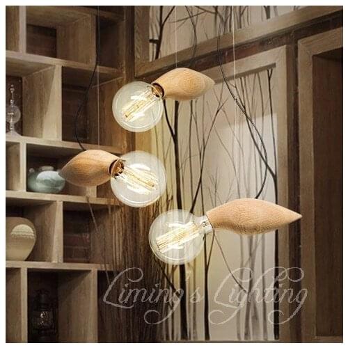 Vintage Edison OAK Wood Wooden Pendant Lights E26/E27 Socket Wood Light Holder,Pendant Lamps For Living Room Excluding Bulbs