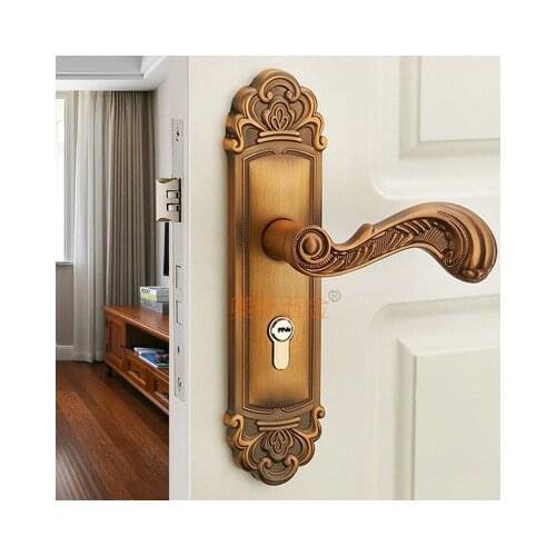 Vintage Mute Room Door Lock Aluminum Alloy Interior Door Handle Lock European style Anti-theft Gate Lock Furniture Hardware
