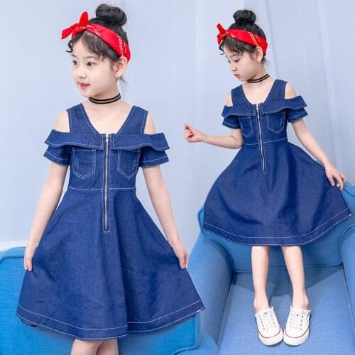 Teenage Girls Denim Jean Dress Toddler Girl Princess Short Sleeve Fashion Casual Clothes Party Elegance Dress for Girls