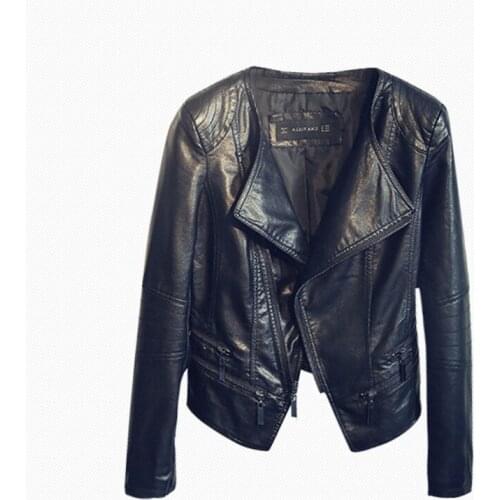ZWTY Brand Spring Autumn Ladies Motorcycle Leather Jackets Women Turn-down Collar Zipper Slim Black Moto & Biker Jacket