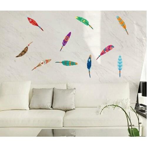 1PCS Cute Colorful Peacock Feathers Wall Sticker For Children Bedroom Living Room Wall Decals Home Decor 30*60cm drop shipping