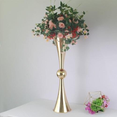 10pcs 29 inch Tall Metal Wedding Flower Trumpet Vase Stand Table Decorative Centerpiece Artificial Flower Arrangements Decor