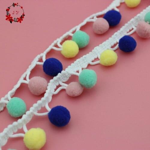 10 Yards Assorted Colors Pom Pom Trim (15mm Ball) Boho Style Fringe Ball Lace Polyester Pompoms Trim Ribbon for Sewing Trimming